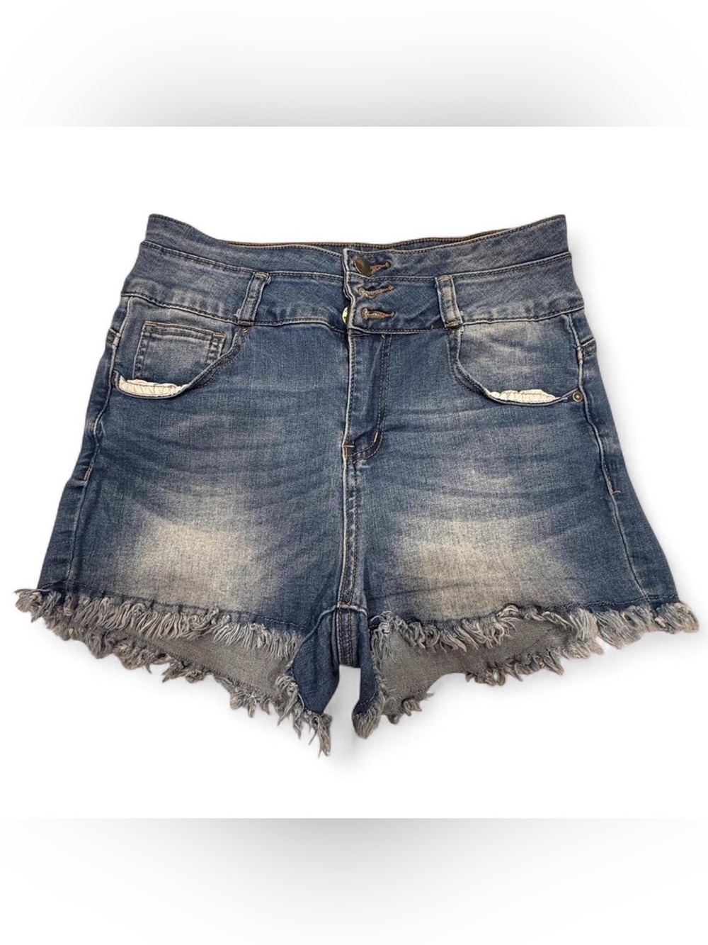 Fire&Rain Women's High-Rise Frayed Hem Denim Shorts - Blue